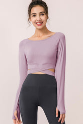 Crisscross Raglan Sleeve Cropped Yoga Top - Shah S. Sahota